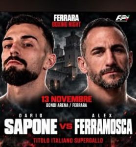 Promoboxe Italia propone a Ferrara il 13 novembre la sfida tricolore  Sapone vs  Ferramosca 